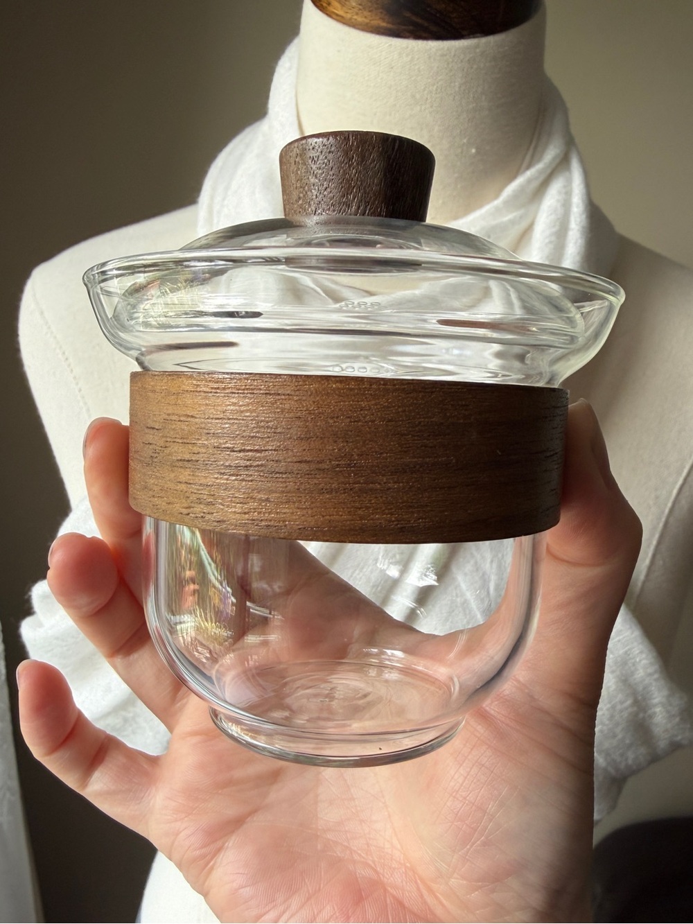 Teatsy teapot - Glass single-serve teapot with Wood Accent strainer Lid